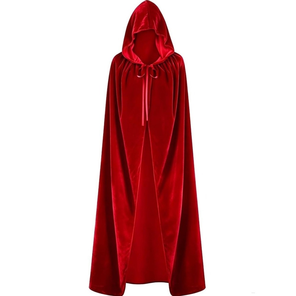 Red Velvet Hooded Cloak Full Length 59" Halloween Witch Renaissance Cosplay